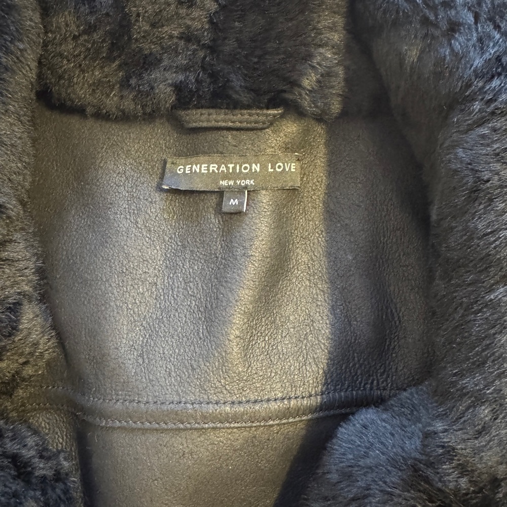 Generation Love Black shearling fur sheepskin Teddy Jacket - Picture 2 of 12
